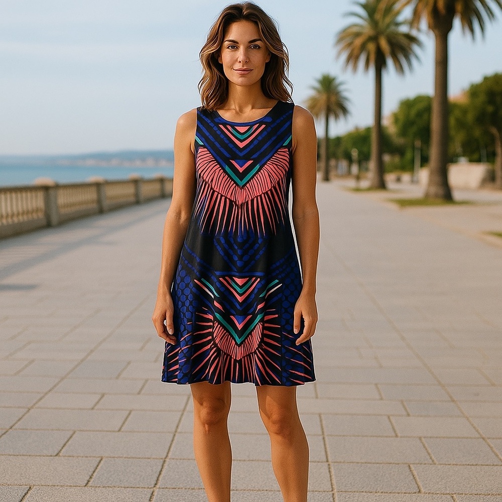 MARA HOFFMAN Abstract Native Print A-line Multicolor Mini Dress Size‎ S